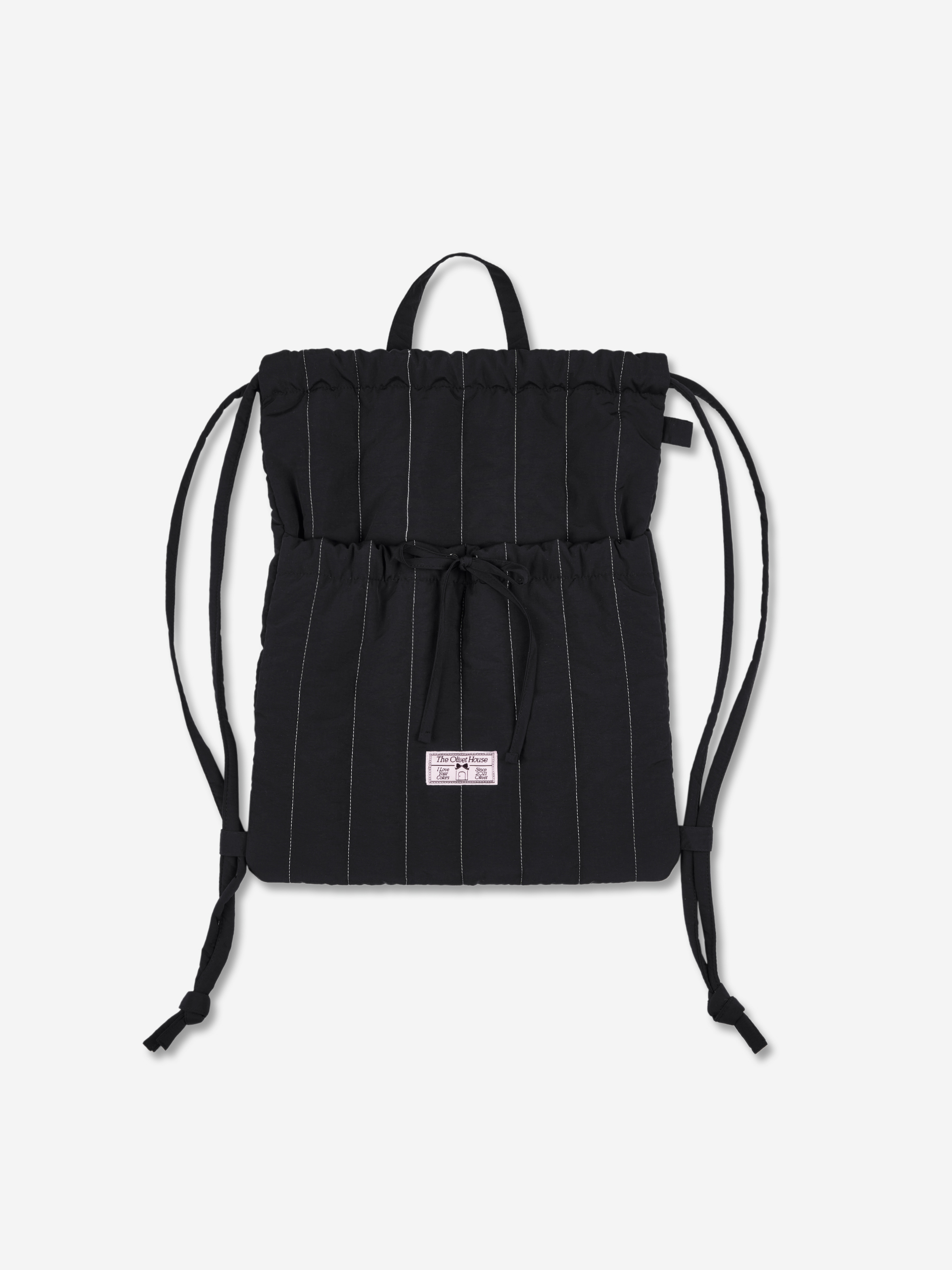 padded ribbon string bag (black)